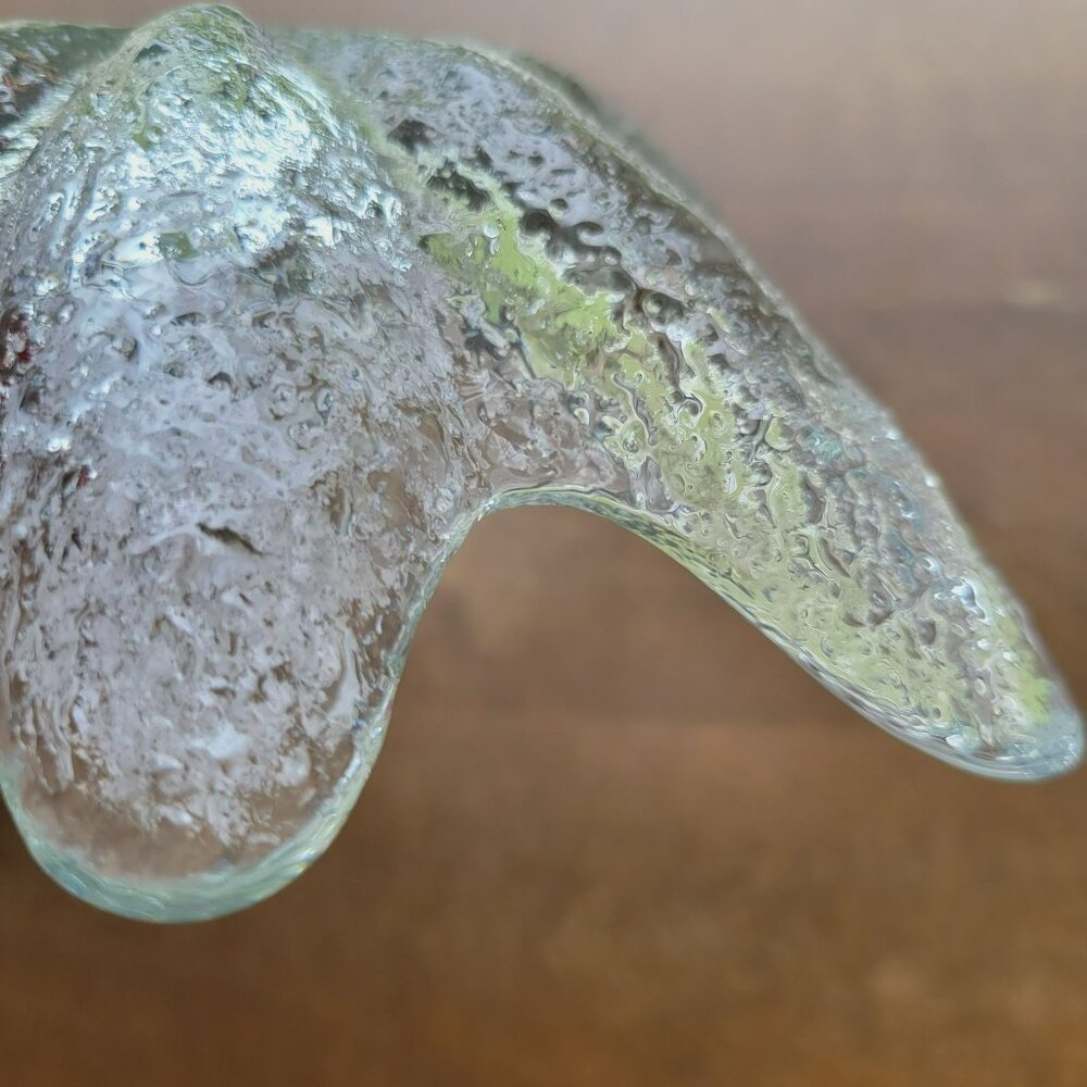 Vintage Blenko Leaf Shaped Clear Glass Centerpiece Bowl, Minor UV Reactive - Picture 7 of 8
